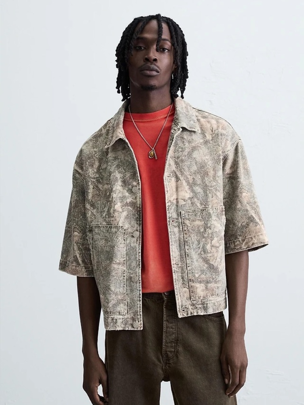 Zara Washed Abstract Print Shirt Jacket Overshirt L NWT